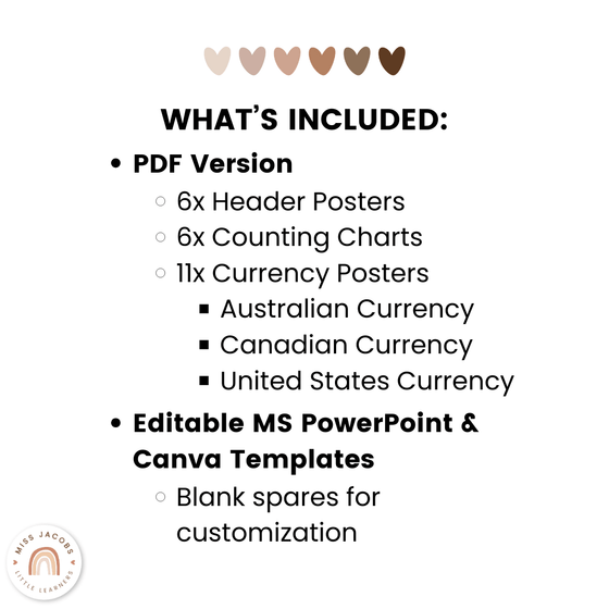 Money Posters - Neutrals Theme Classroom Decor - Miss Jacobs Little Learners