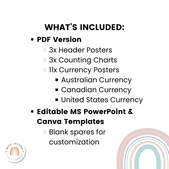 Money Posters - Rainbow Calm Colors Classroom Decor - Miss Jacobs Little Learners