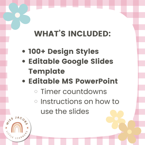 Morning Meeting Slides | Google Slides with Timers | Daisy Gingham Pastels Classroom Decor | Editable - Miss Jacobs Little Learners