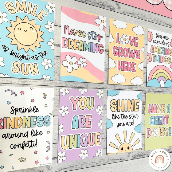 Motivational Classroom Posters | Growth Mindset Bulletin Board | Daisy Gingham Pastels | Editable - Miss Jacobs Little Learners