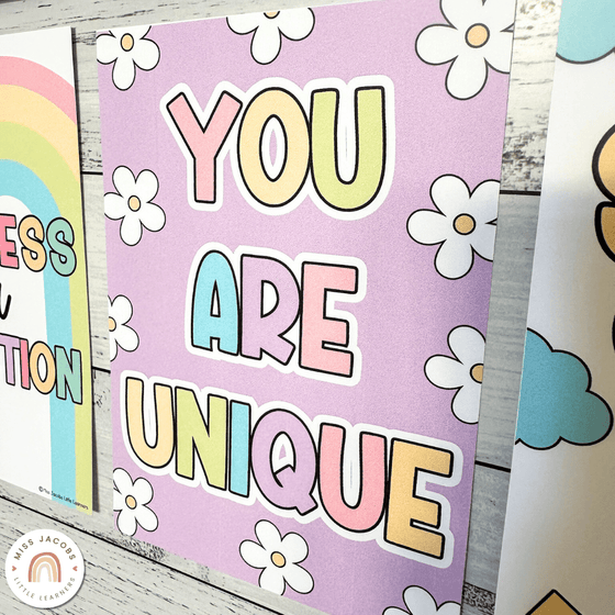 Motivational Classroom Posters | Growth Mindset Bulletin Board | Daisy Gingham Pastels | Editable - Miss Jacobs Little Learners