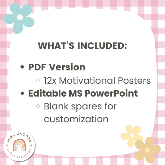 Motivational Classroom Posters | Growth Mindset Bulletin Board | Daisy Gingham Pastels | Editable - Miss Jacobs Little Learners