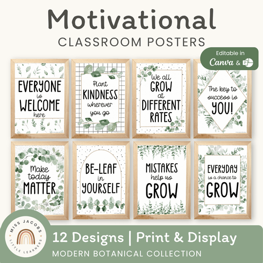 Motivational Classroom Posters - Modern Botanical Decor