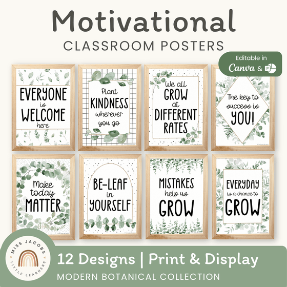 Motivational Classroom Posters - Modern Botanical Theme - MJLL – Miss ...