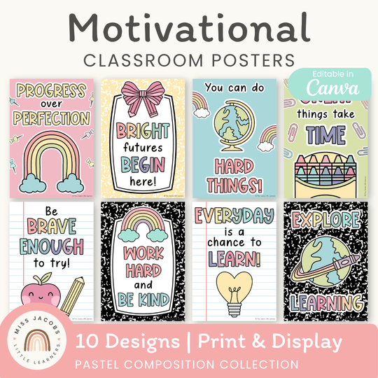 Motivational Classroom Posters - Pastel Composition Notebook Classroom Decor