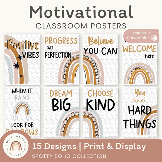 Motivational Classroom Posters - Spotty Boho Classroom Decor