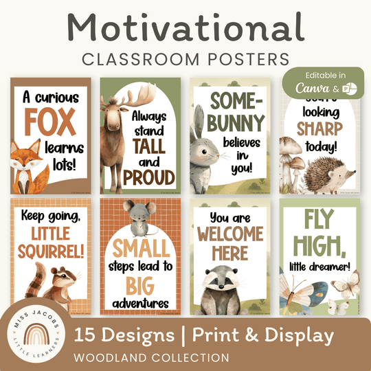 Motivational or Inspirational Posters - Woodland Theme Classroom Decor