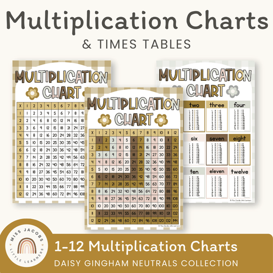 Multiplication Charts and Times Table - Daisy Gingham Neutrals
