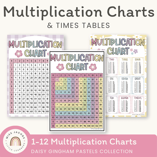 Multiplication Charts and Times Table - Daisy Gingham Pastels Decor