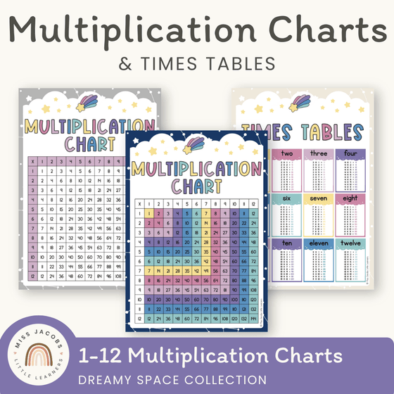 Multiplication Charts and Times Table - Dreamy Space Classroom Decor - Miss Jacobs Little Learners