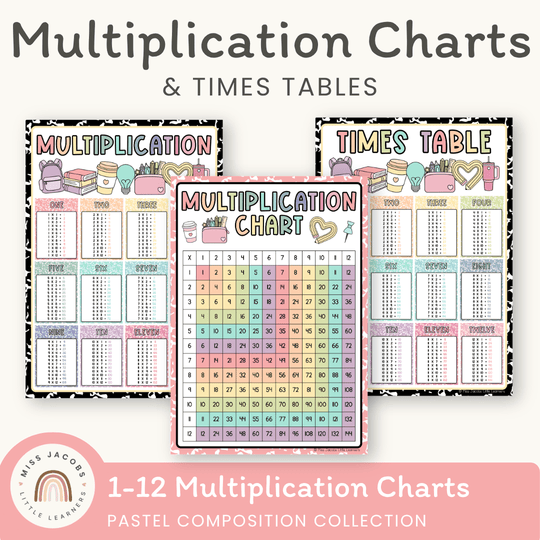 Multiplication Charts and Times Table - Pastel Composition Notebook Math Decor