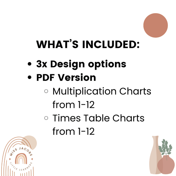 Multiplication Charts & Facts | BOHO VIBES Desert Neutrals | Times Table Reference Chart - Miss Jacobs Little Learners