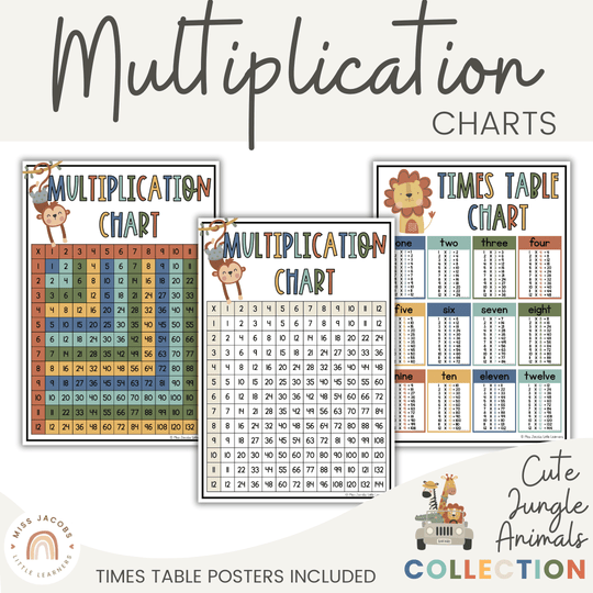 Multiplication Charts and Times Table - Cute Jungle Animals