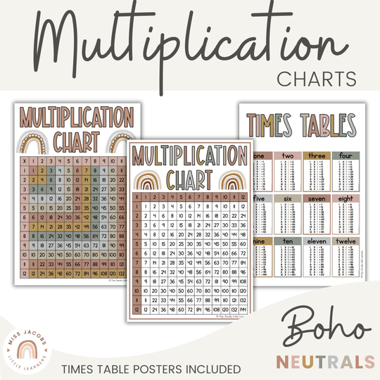 Multiplication Charts with Times Table - Boho Neutrals Theme