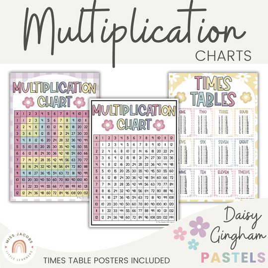 Multiplication Charts and Times Table - Daisy Gingham Pastels Decor