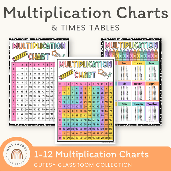 Multiplication Charts with Times Table - Cutesy Decor - Miss Jacobs Little Learners