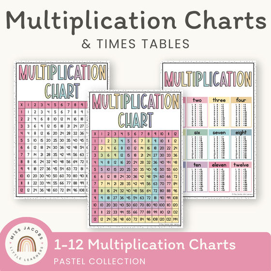 Multiplication Charts with Times Table - Pastel Decor - Miss Jacobs Little Learners