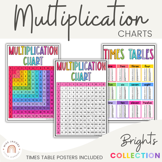 Multiplication Facts Anchor Charts | Times Table Posters | BRIGHTS - Miss Jacobs Little Learners