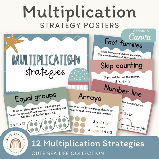 Multiplication Strategies Posters - Cute Sea Life Classroom Decor - Miss Jacobs Little Learners