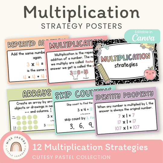 Multiplication Strategies Posters - Cutesy Pastel Math Decor