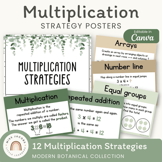 Multiplication Strategies Posters - Modern Botanical Classroom Decor - Miss Jacobs Little Learners