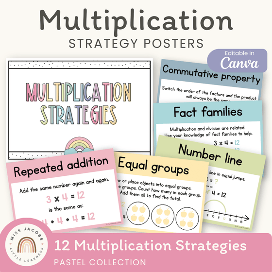 Multiplication Strategies Posters - Pastel Classroom Decor - Miss Jacobs Little Learners