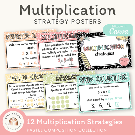 Multiplication Strategies Posters - Pastel Composition Notebook Math Decor
