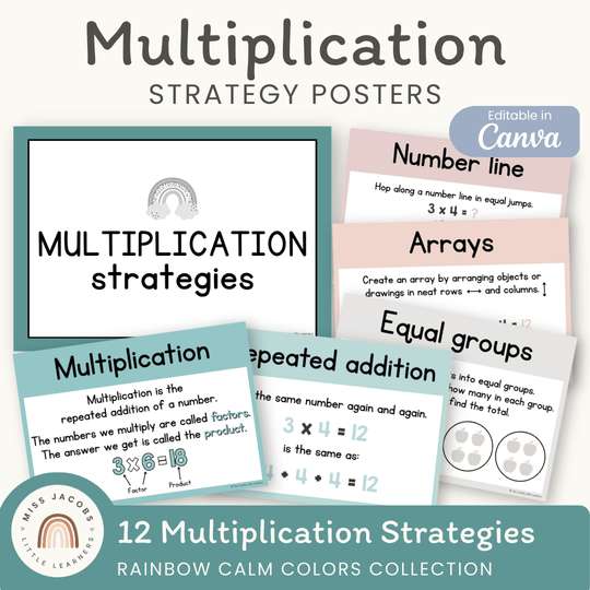 Multiplication Strategies Posters - Rainbow Calm Colors Classroom Decor