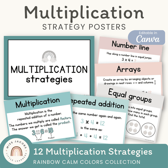 Multiplication Strategies Posters - Rainbow Calm Colors Classroom Decor - Miss Jacobs Little Learners