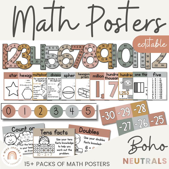 Neutral Toned Math Posters Bundle | Boho Color Palette - Miss Jacobs Little Learners