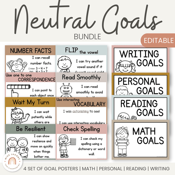 Neutral Toned Student Goal Posters Bundle | Neutral Classroom Decor - Miss Jacobs Little Learners