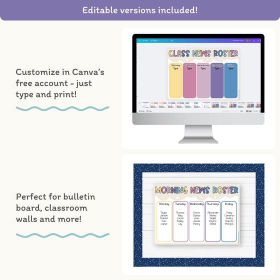 News Roster Show & Tell Display - Dreamy Space Classroom Decor - Miss Jacobs Little Learners