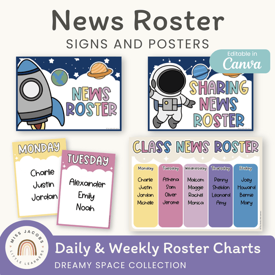 News Roster Show & Tell Display - Dreamy Space Classroom Decor