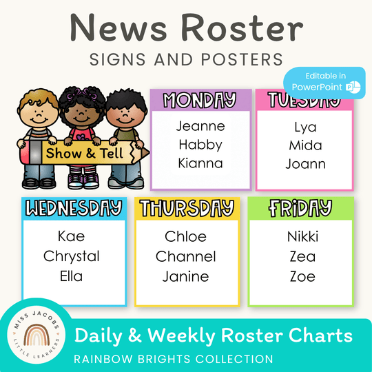 News Roster Show & Tell Display | Editable