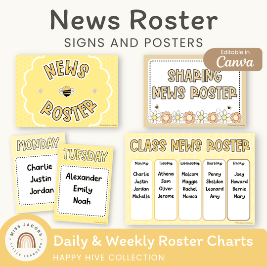 News Roster Show & Tell Display - Happy Hive Classroom Decor