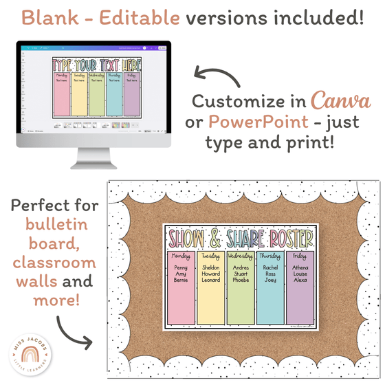 News Roster Show & Tell Display - Spotty Pastel Decor - Miss Jacobs Little Learners