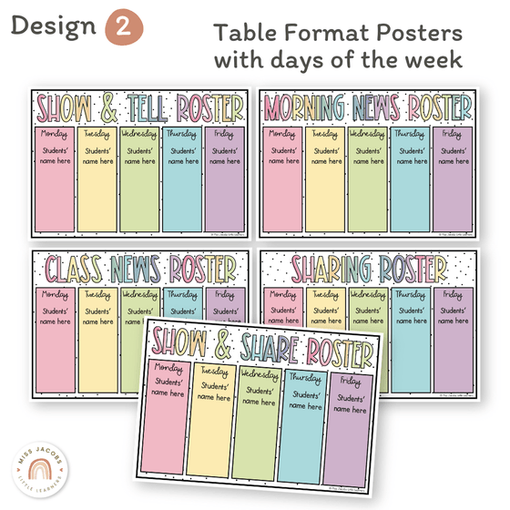 News Roster Show & Tell Display - Spotty Pastel Decor - Miss Jacobs Little Learners