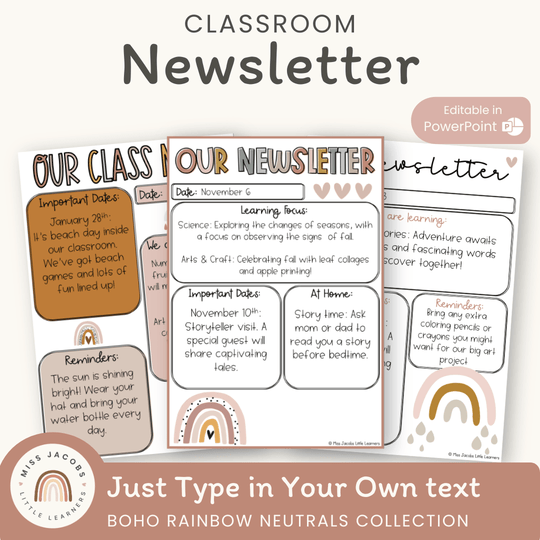 Newsletter Templates - Boho Rainbow Neutrals Classroom Decor