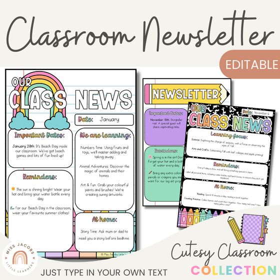 Newsletter Templates - Cutesy Classroom Decor - Miss Jacobs Little Learners