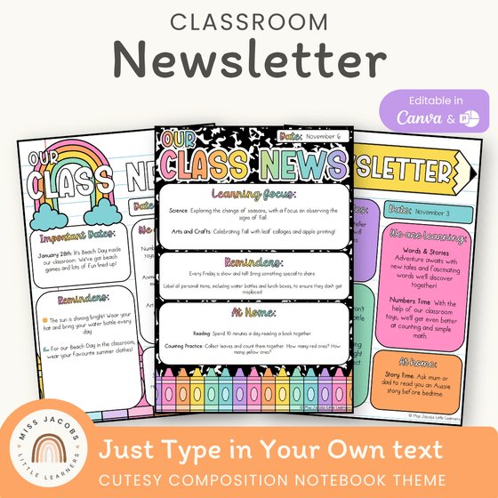 Newsletter Templates - Cutesy Classroom Decor - Miss Jacobs Little Learners