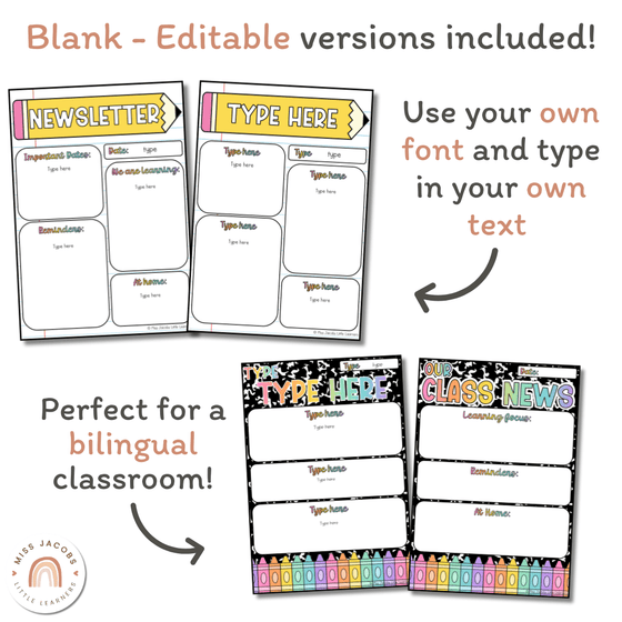 Newsletter Templates - Cutesy Classroom Decor - Miss Jacobs Little Learners