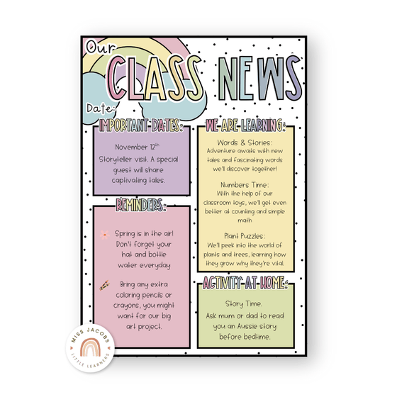 Newsletter Templates - Spotty Pastel Classroom Decor - Miss Jacobs Little Learners