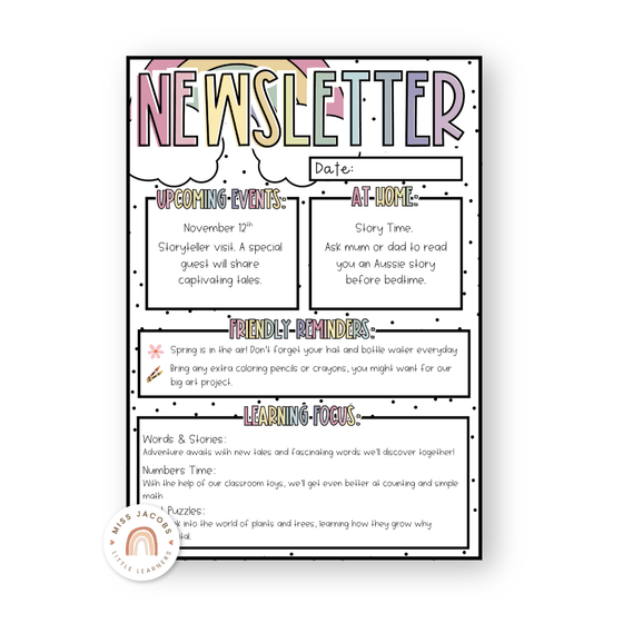 Newsletter Templates - Spotty Pastel Classroom Decor - Miss Jacobs Little Learners