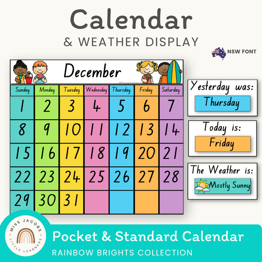 NSW Classroom Calendar and Weather Display | Rainbow Classroom Decor