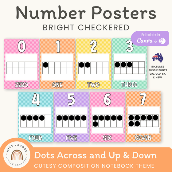 Number Posters - Bright Checkered - Cutesy Classroom Decor - Miss Jacobs Little Learners