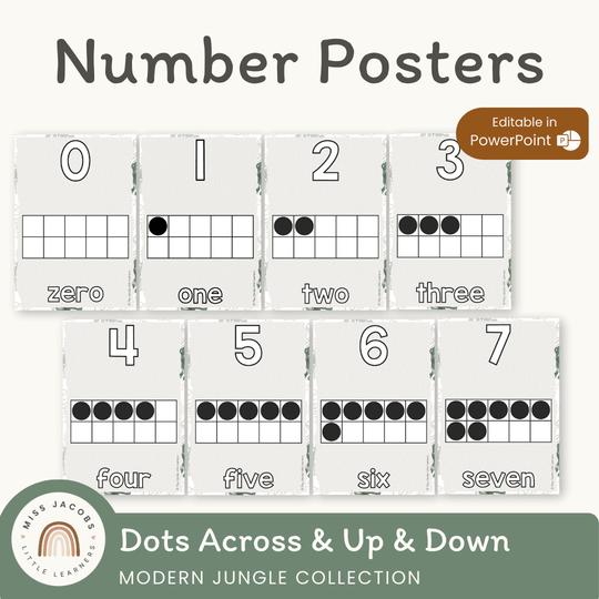 Number Posters Math with Ten Frames - Modern Jungle Decor