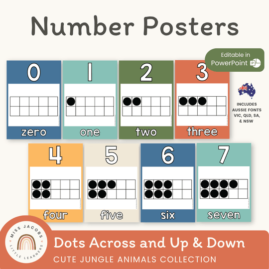 Number Posters with Ten Frames - Cute Jungle Animals