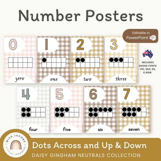 Number Posters with Ten Frames - Daisy Gingham Neutrals Decor