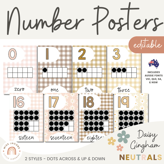 Number Posters with Ten Frames - Daisy Gingham Neutrals Decor