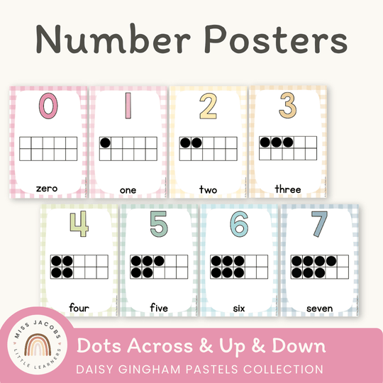 Number Posters with Ten Frames - Daisy Gingham Pastels Decor